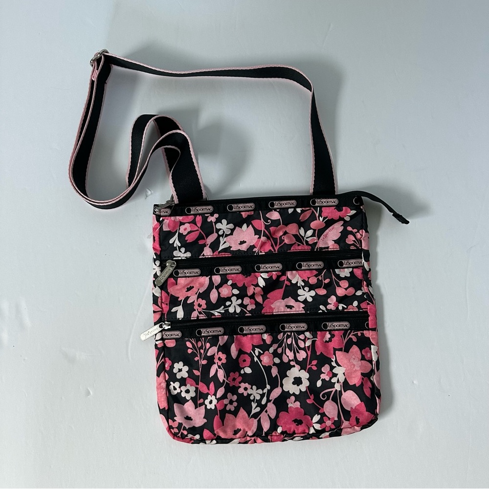 Lesportsac Pink and Black Floral Crossbody Bag